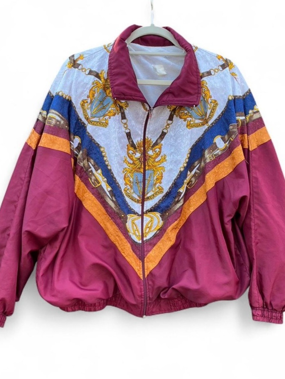 Jantzen Burgundy, Gold & Blue Vintage-Style Bomber Jacket - Picture 1 of 6
